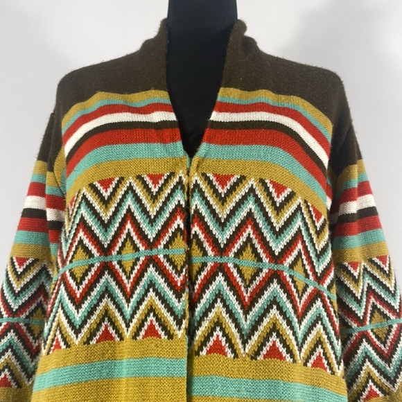 Hot & Delicious Sante Fe Cardigan, M/L, Sweater, open front, Fringe, Brown multi - Picture 5 of 10